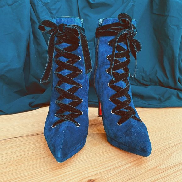Authentic Christian Louboutin Circus Nana 100 Veau Velour Ankle Boots Marine - Picture 1 of 6